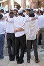 Jewish men celebrate Simchat Torah