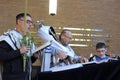 Jewish men praying in synagogue on the Jewish holiday festival o Royalty Free Stock Photo