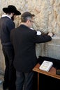 Jewish men praying at the Western wall Royalty Free Stock Photo