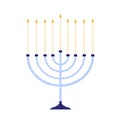 Jewish menorah with candles burning. Hanukkah nine-section candelabrum Royalty Free Stock Photo