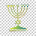 Jewish Menorah candlestick in black silhouette. Blue to green gradient Icon with Four Roughen Contours on stylish transparent