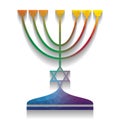 Jewish Menorah candlestick in black silhouette. Vector. Colorful Royalty Free Stock Photo