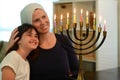 Jewish mother and daughter happy on Hanukkah Jewish holiday