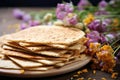 a Jewish national dish, traditional matzo cakes and wildflowers