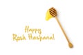 Jewish New Year holiday greeting card design with honey wooden stick