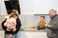 Jewish parents and children celebrating Hanukkah Israel holiday.