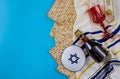 Jewish Passover attributes in composition a cup of wine and passover matzah Royalty Free Stock Photo