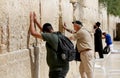 Jewish people read prayer near western wailing wall Royalty Free Stock Photo
