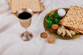 A Jewish Matzah bread with wine. Passover holiday concept Royalty Free Stock Photo
