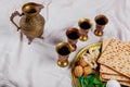 A Jewish Matzah bread with wine. Passover holiday concept Royalty Free Stock Photo