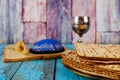 A Jewish Matzah bread with wine. Passover holiday concept Royalty Free Stock Photo