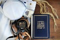 Jewish prayer set: Tanakh Tanach, Tefillin, Kippah Kippa, Tsitsit. Israel