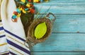 Jewish ritual festival of Sukkot in the jewish religious symbol Etrog, lulav, hadas, arava tallit praying book kippah and shofar Royalty Free Stock Photo