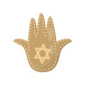 Jewish sacred amulet and religious symbol, palm of David vector Illustration on a white background