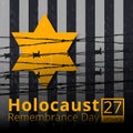 Jewish star with barbed wire and one candle, International Holocaust Remembrance Day poster, January 27 Royalty Free Stock Photo