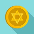 Jewish star coin icon, flat style