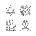 Jewish symbolism linear icons set