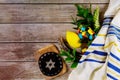 Jewish Symbols holiday of Sukkot in a synagogue