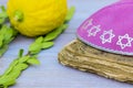 Jewish Symbols holiday of Sukkot in a synagogue