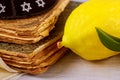 Jewish Symbols holiday of Sukkot in a synagogue