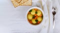 Passover Pesach holiday delicious Matzoh ball soup with matzah