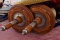 The Hebrew handwritten Torah scroll, on a synagogue