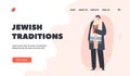 Jewish Traditions Landing Page Template. Senior Man wear National Clothes and Hat Holding Torah Book, Orthodox Jew