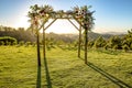 Jewish traditions wedding ceremony. Wedding canopy chuppah or huppah with the sun behind it Royalty Free Stock Photo