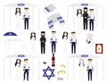Set of Jewish wedding illustrations - Jewish bride, groom and rabbi, tallit, wine and rings
