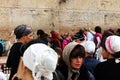 Jewish worshipers (women) pray at the Wailing Wall