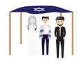 Jewish Wedding Bride, Groom, Chuppah and Rabbi in White Background