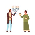 Jews couple holding menorah jewish man woman in traditional clothes standing together happy hanukkah judaism religious