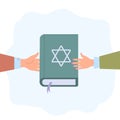 Jews read about religion. Holy Book of Torah Judaism, Jewish beliefs about Jesus. Colorful vector illustration Royalty Free Stock Photo
