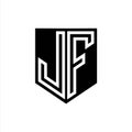 JF Logo monogram shield geometric white line inside black shield color design