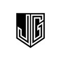 JG Logo monogram shield geometric white line inside black shield color design