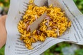 Jhalmuri consisting of puffed rice and chanachur, street snack in Srimangal, Banglades