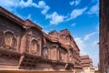 Jharokha, stone window projecting from the wall, in an upper story,overlooking Mehrangarh fort, Jodhpur, Rajasthan, India. Jhanki