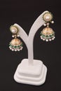 jhumki earring gold with white and green diamonds traditional wear for women