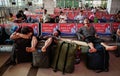 Jian city,China-22 AUG 2018: many passenger waiting and sleeping in railway station