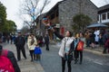 Girl playing soap bubbles in the scenic area