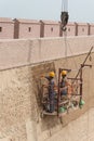 Restoration is under work in Jiayuguan Pass, west end of Great Wall (UNESCO World Heritage Site) in Jiayuguan, Gansu,