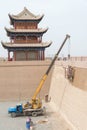 Restoration is under work in Jiayuguan Pass, west end of Great Wall in Jiayuguan, Gansu, China. Royalty Free Stock Photo