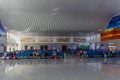 JIAYUGUAN, CHINA - AUGUST 22, 2018: Interior of Jiayuguan South Railway Station, Gansu Province, Chi