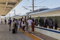 JIAYUGUAN, CHINA - AUGUST 22, 2018: Platform of Jiayuguan South Railway Station, Gansu Province, Chi