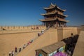 JIAYUGUAN, CHINA - AUGUST 22, 2018: Tourists visit Jiayuguan Fort, Gansu Province, Chi
