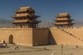JIAYUGUAN, CHINA - AUGUST 22, 2018:Towers of Jiayuguan Fort, Gansu Province, Chi