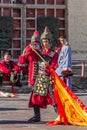 JIAYUGUAN, CHINA - AUGUST 22, 2018: Traditionally dressed soldier in Jiayuguan Fort, Gansu Province, Chi