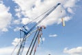 Jibs of mobile cranes and telescopic lifting cradles at the construction industry fair Bauma CTT Russia. Moscow, Russia