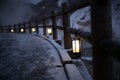 Jigokudani or Hell Valley walking trail in the evening during winter.