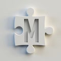 Jigsaw font 3d rendering, puzzle piece letter M